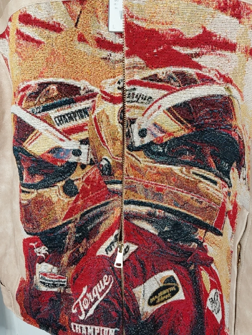 Beige Racing Graphic Leather Jacket - Picture 5 of 12
